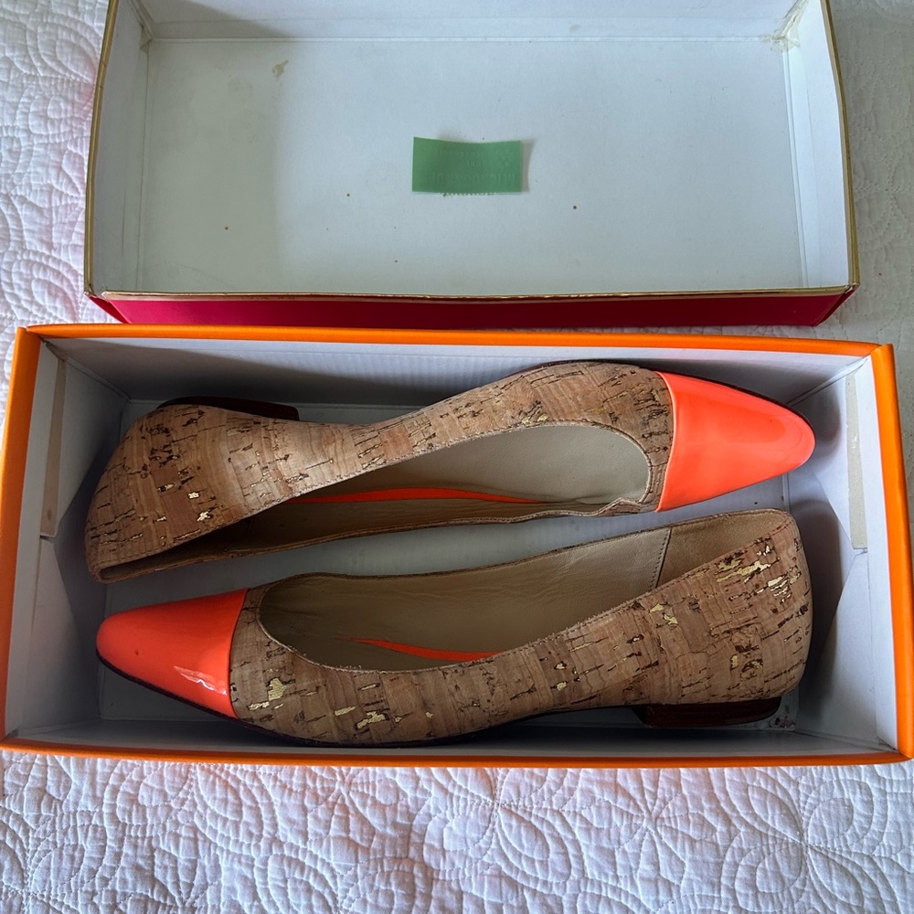 kate spade cork neon orange flats gently used